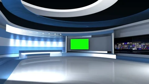 TV studio. Light blue background. Loop animation. News studio. 3d render. 3d Stock Footage 145670684