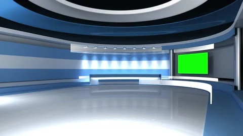 TV studio. Light blue background. News studio Stock Footage 145670690