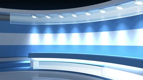 TV studio. Light blue background News studio Stock Footage 145670695