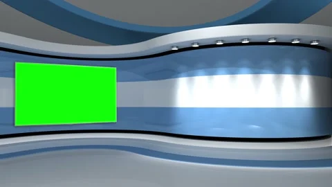 TV studio. Light blue background. Loop animation. News studio. 3d render. 3d Stock Footage 151302526