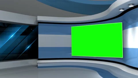 TV studio. Light blue background. Loop animation. News studio. Green screen Stock Footage 151302574