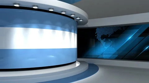TV studio. Light blue background. Loop animation. News studio. 3d render. 3d Stock Footage 151302609