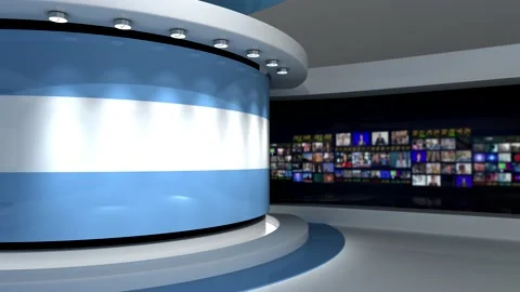 TV studio. Light blue background. News studio. 3d render. 3d Stock Footage 151302616