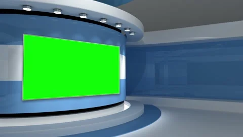 TV studio. Light blue background. News studio Stock Footage 151302635