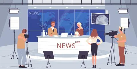 Tv studio live news, broadcasting show interview, backstage television Stock Illustration