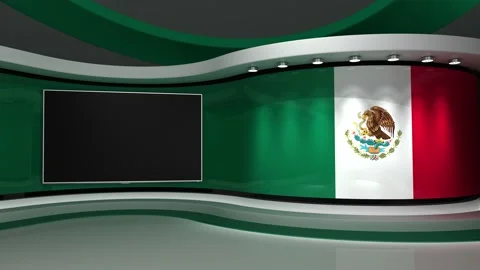 TV studio. Mexico. Mexican flag. News studio. 3d render. 3d Stock Footage 152126682