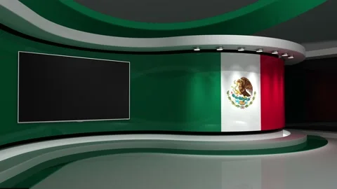 TV studio. Mexico. Mexican flag. News studio. 3d render. 3d Stock Footage 152126724