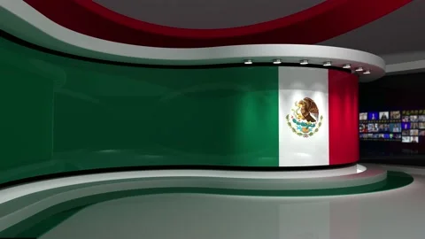 TV studio. Mexico. Mexican flag. News studio. 3d render. 3d Stock Footage 152126792