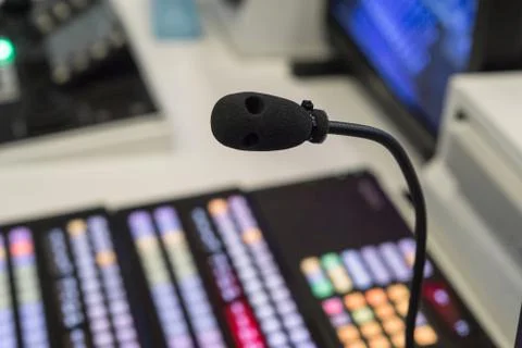 TV studio microphone., microphone in studio for voice actor, radio broadcasti Stock Photos