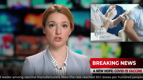 TV studio news presenter talking breaking news about coronavirus and vaccination Stock Footage 152761803