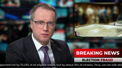 TV studio news presenter talking breaking news about elections Stock Footage 161027891