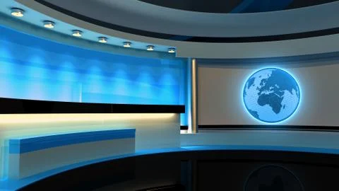 Tv Studio. News studio. Blue studio. The perfect backdrop for any green scr.. Ilustración de archivo