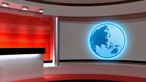 Tv Studio. News studio. Red studio. The perfect backdrop for any green scre.. Ilustración de archivo
