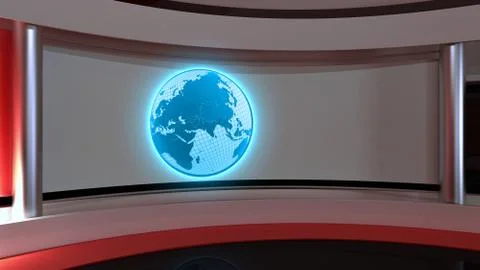 Tv Studio. News studio. Red studio. The perfect backdrop for any green scre.. Ilustración de archivo