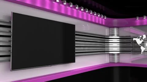 Tv Studio. Pink studio. Backdrop for TV shows .TV on wall. News studio. Stock Illustration
