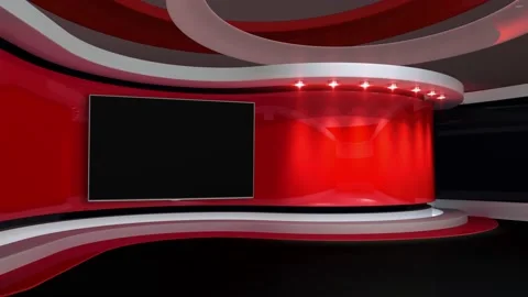 Tv Studio. Red studio. Backdrop for TV shows .TV on wall. News studio. Stock Footage 136860030