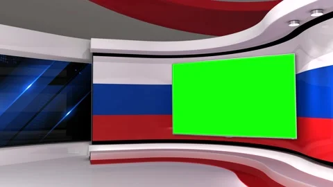 TV studio. Russia. Russian flag. News studio. Green screen. 3d render. 3d Stock Footage 152127300