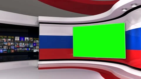 TV studio. Russia. Russian flag. News studio. Green screen. 3d render. 3d Stock Footage 152127319