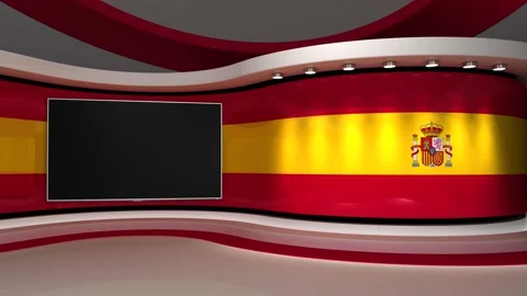 TV studio. Spain. Spanish flag. News studio. 3d render. 3d Stock Footage 152127327