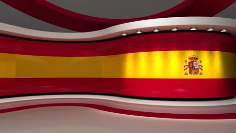 TV studio. Spain. Spanish flag. News studio. 3d render. 3d Stock Footage 152127341