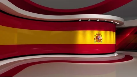 TV studio. Spain. Spanish flag. News studio. 3d render. 3d Stock Footage 152127385