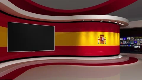 TV studio. Spain. Spanish flag. News studio. 3d render. 3d Stock Footage 152127402