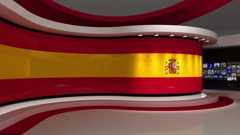 TV studio. Spain. Spanish flag. News studio. Stock Footage 152127412