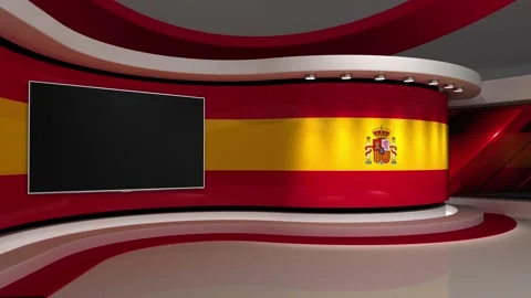 TV studio. Spain. Spanish flag. News studio. 3d render. 3d Stock Footage 152127417