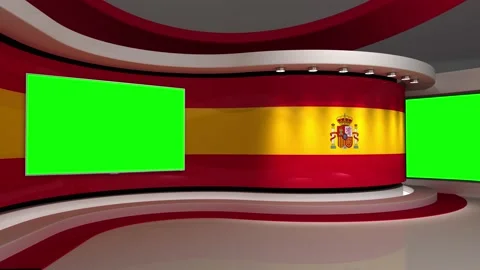 TV studio. Spain. Spanish flag. News studio. Stock Footage 152127425