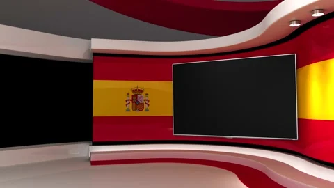 TV studio. Spain. Spanish flag. News studio. Stock Footage 152127569