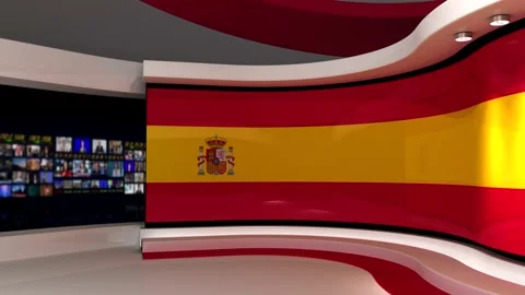 TV studio. Spain. Spanish flag. News studio. Stock Footage 152127597