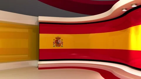 TV studio. Spain. Spanish flag. News studio. 3d render. 3d Stock Footage 152127616
