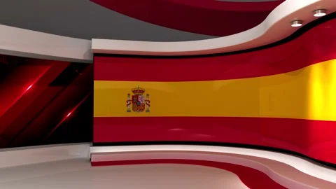 TV studio. Spain. Spanish flag. News studio. 3d render. 3d Stock Footage 152127635