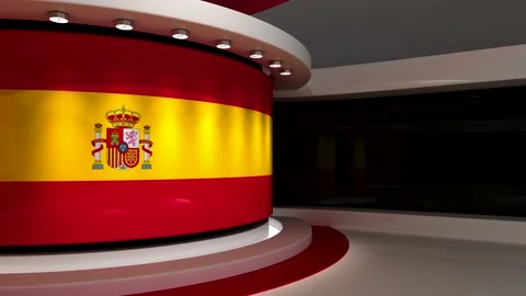 TV studio. Spain. Spanish flag. News studio. 3d render. 3d Stock Footage 152127654