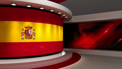 TV studio. Spain. Spanish flag. News studio. 3d render. 3d Vídeos de archivo 152127684