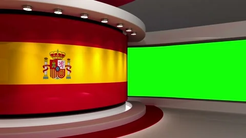 TV studio. Spain. Spanish flag. News studio. 3d render. 3d Stock Footage 152127692