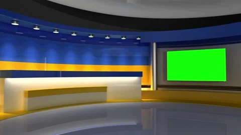 TV studio. Ukraine. Studio with Ukrainian flag colors. Ukraine flag background. Stock Footage 171943053