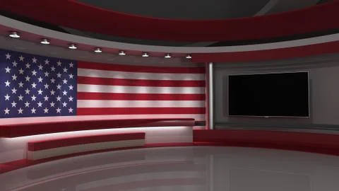 TV studio. USA flag studio. American flag background. News studio. The perfec イラスト素材