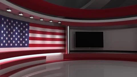 TV studio. USA flag studio. American flag background. News studio. The perfec イラスト素材