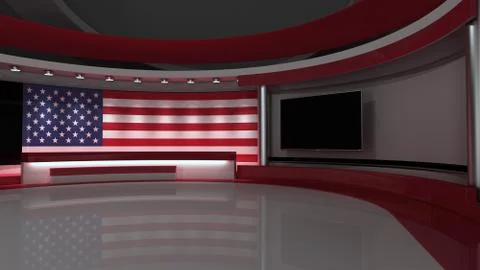 TV studio. USA flag studio. American flag background. News studio. The perfec イラスト素材