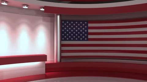TV studio. USA flag studio. American flag background. News studio. The perfec Stock Illustration