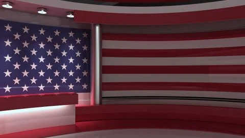 TV studio. USA flag studio. American flag background. News studio. The perfec イラスト素材