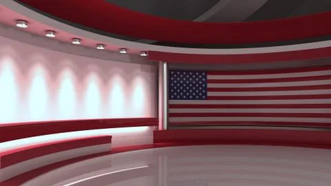TV studio. USA flag studio. American flag background. News studio. The perfec イラスト素材