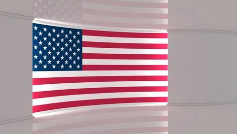 TV studio. USA. United States flag studio. USA flag background. News studio. Stock Illustration