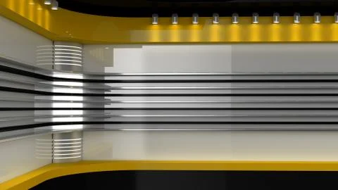Tv Studio. Yellow studio. Backdrop for TV shows .TV on wall. News studio. Stock Illustration