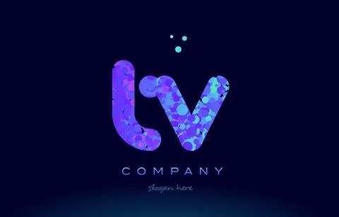 Tv t v bubble circle dots pink blue alphabet letter logo icon vector Stock Illustration
