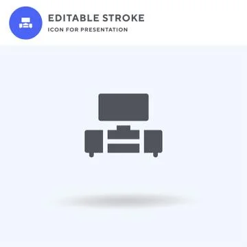 Tv Table icon vector, filled flat sign, solid pictogram isolated on white, lo Stock Illustration