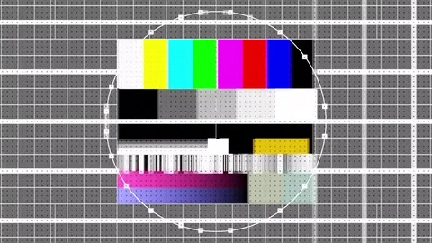 Tv television broadcast screen test pattern film tv glitch Stock Footage 84567297