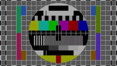 Tv television broadcast screen test pattern film tv glitch Stock Footage 84567488