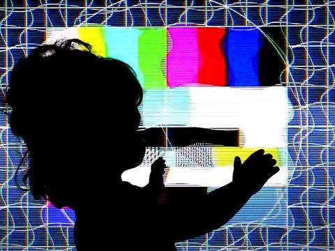 TV Test Pattern generated by a Monoscope - TV Static Noise Glitch Effect Stockfoto's